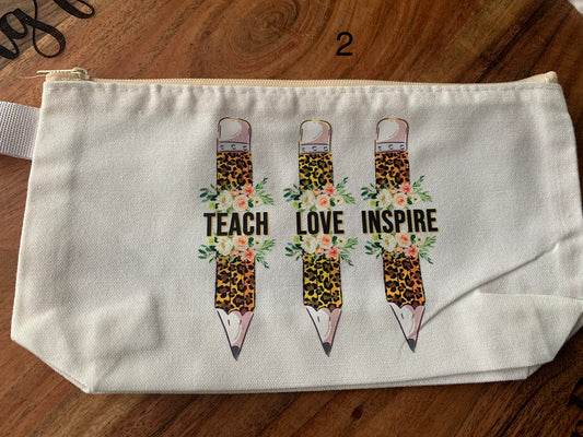 Pencil Teach Love Inspire Cosmetic Bag